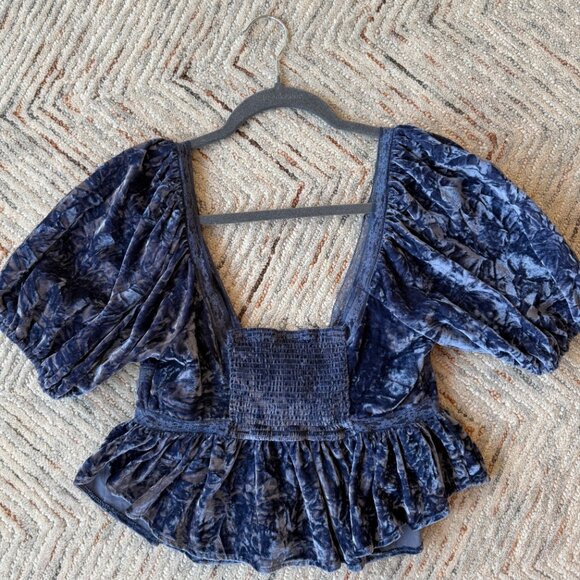 Free People Blue, Crushed Velvet Top - Picture 3 of 3